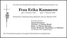 Traueranzeige Erika Kammerer
