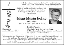 Traueranzeige Maria Polke