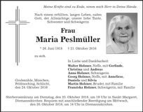 Traueranzeige Maria Peslmüller