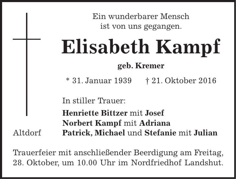 Traueranzeige Elisabeth Kampf