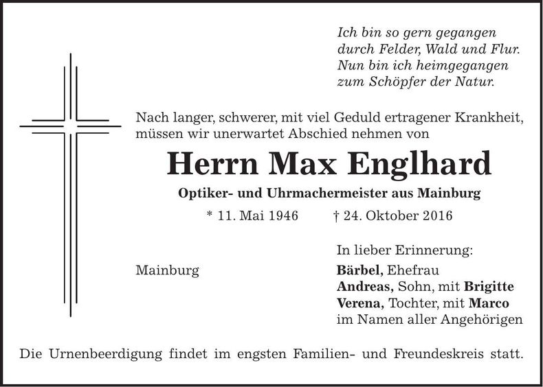 Traueranzeige Max Englhard