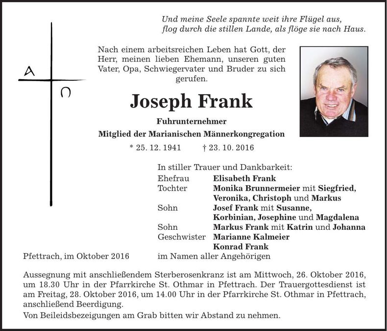 Traueranzeige Joseph Frank