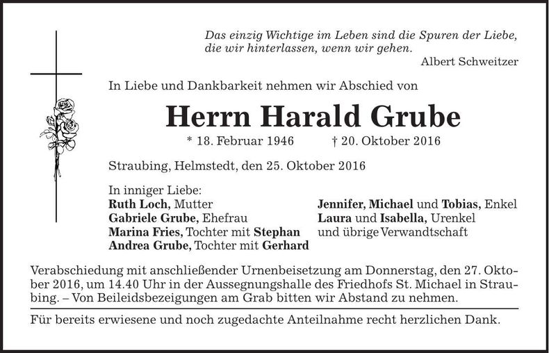 Traueranzeige Harald Grube
