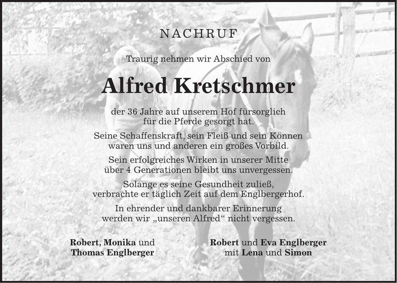 Traueranzeige Alfred Kretschmer