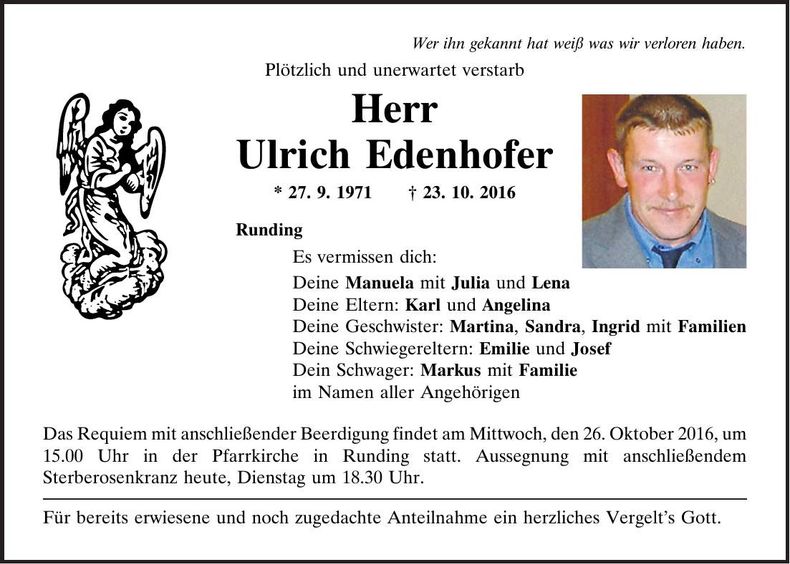 Traueranzeige Ulrich Edenhofer