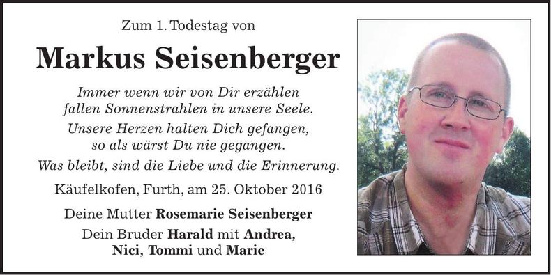 Traueranzeige Markus Seisenberger