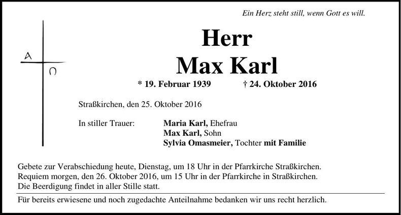 Traueranzeige Max Karl
