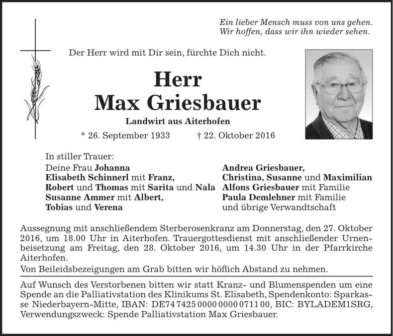 Traueranzeige Max Griesbauer