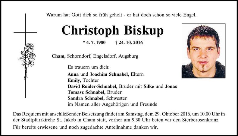 Traueranzeige Christoph Biskup