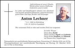 Traueranzeige Anton Lechner