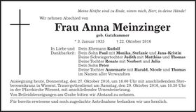 Traueranzeige Anna Meinzinger