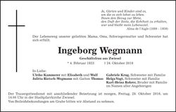 Traueranzeige Ingeborg Wegmann