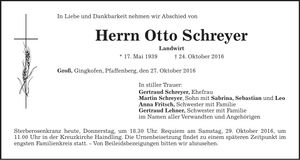 Traueranzeige Otto Schreyer