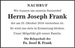 Traueranzeige Joseph Frank