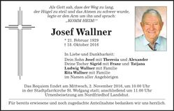 Traueranzeige Josef Wallner