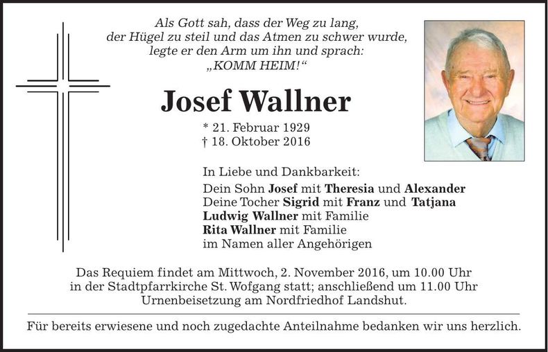 Traueranzeige Josef Wallner