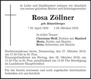 Traueranzeige Rosa Zöllner