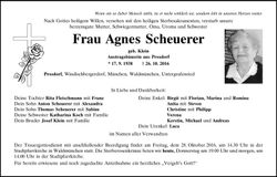 Traueranzeige Agnes Scheuerer
