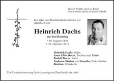 Traueranzeige Heinrich Dachs