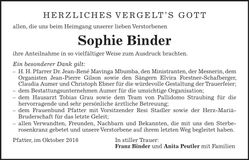 Traueranzeige Sophie Binder