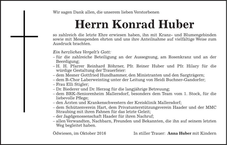 Traueranzeige Konrad Huber