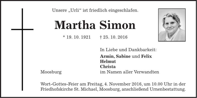 Traueranzeige Martha Simon