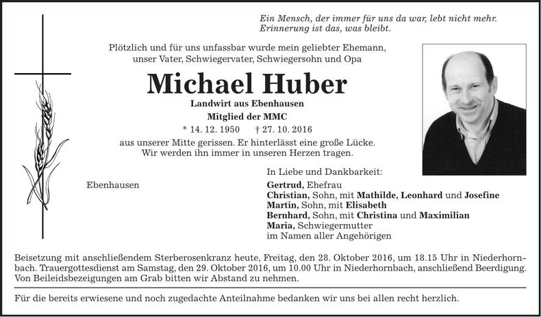 Traueranzeige Michael Huber
