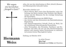 Traueranzeige Hermann Weiss