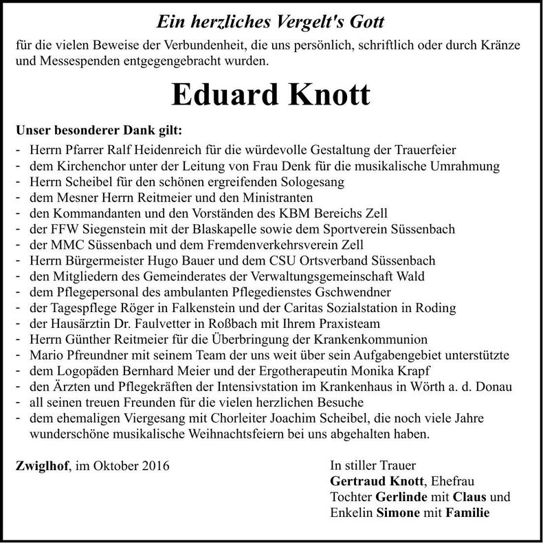 Traueranzeige Eduard Knott