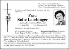 Traueranzeige Sofie Laschinger