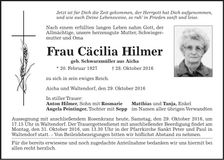 Traueranzeige Cäcilia Hilmer