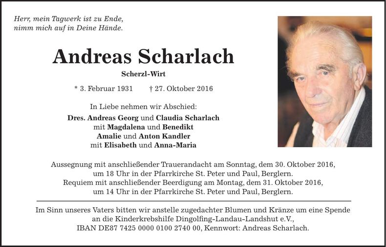 Traueranzeige Andreas Scharlach