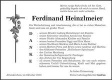 Traueranzeige Ferdinand Heinzlmeier
