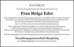 Traueranzeige Helga Eder