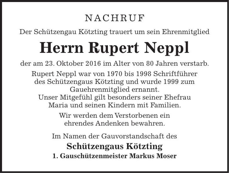 Traueranzeige Rupert Neppl