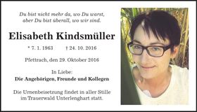 Traueranzeige Elisabeth Kindsmüller