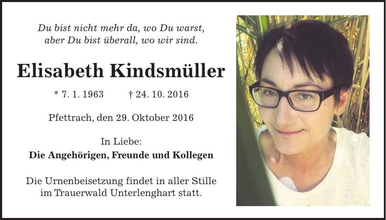 Traueranzeige Elisabeth Kindsmüller