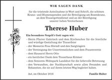 Traueranzeige Therese Huber