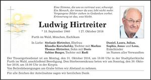 Traueranzeige Ludwig Hirtreiter