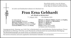 Traueranzeige Erna Gebhardt