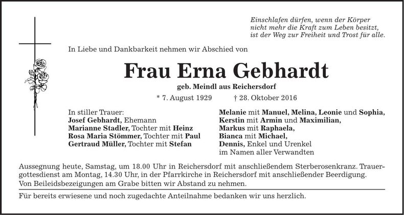 Traueranzeige Erna Gebhardt