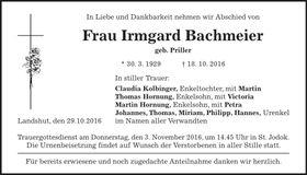 Traueranzeige Claudia Bachmeier