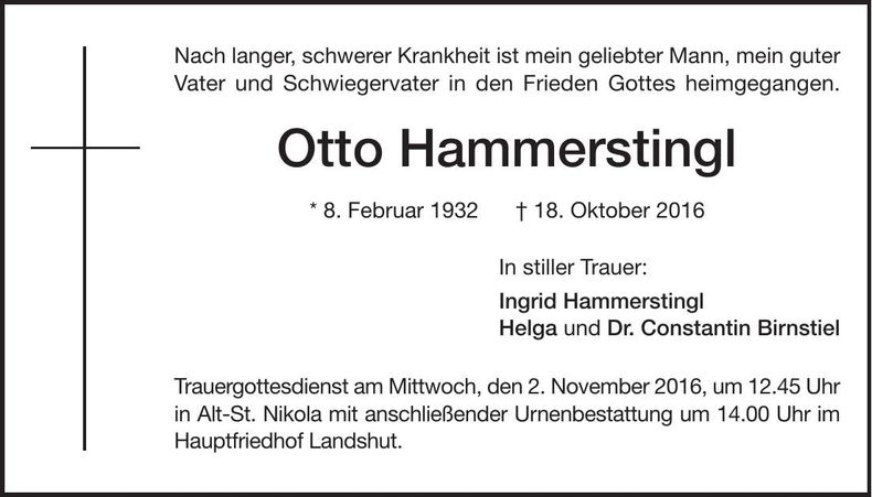 Traueranzeige Otto Hammerstingl