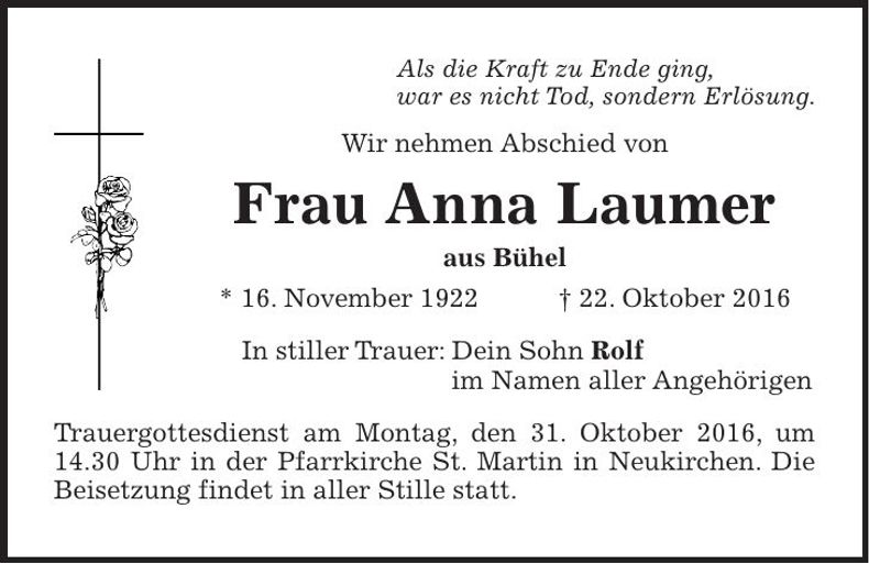 Traueranzeige Anna Laumer