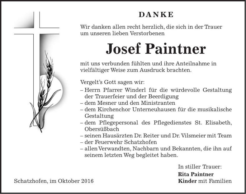 Traueranzeige Josef Paintner