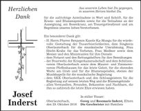 Traueranzeige Josef Inderst