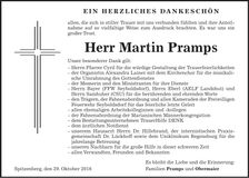 Traueranzeige Martin Pramps