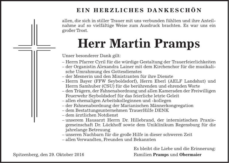 Traueranzeige Martin Pramps