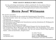 Traueranzeige Josef Wittnann