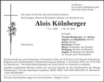 Traueranzeige Alois Kölnberger